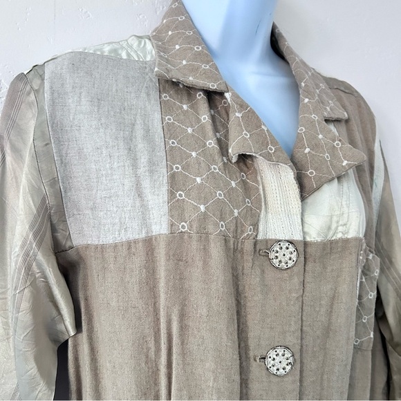 NEIL & DAVID Vintage Linen Lagenlook Patchwork Mixed Media Shirt Jacket Size S - Picture 4 of 13